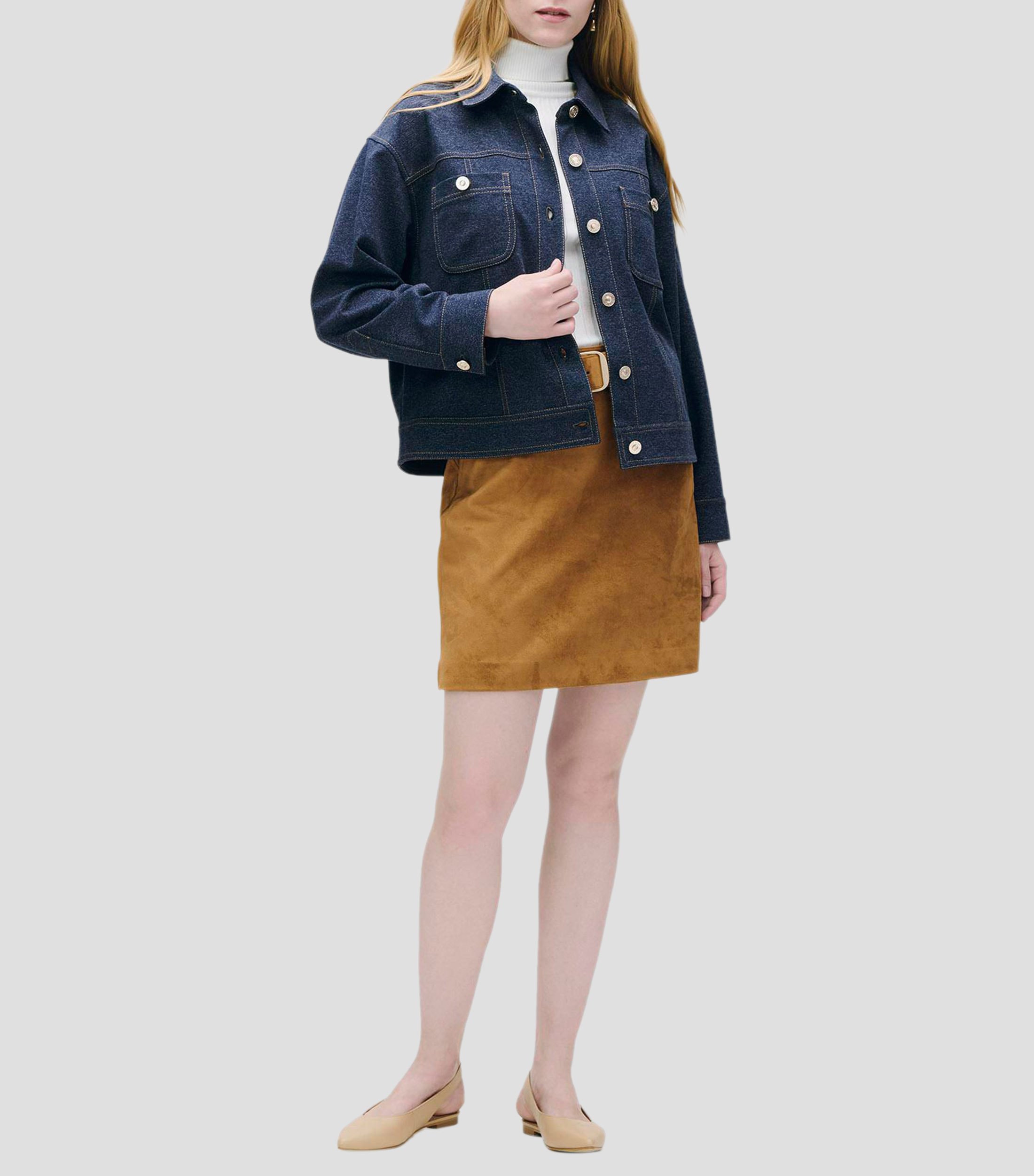 Sobrecamisa tipo denim pespuntes en contraste Mujer